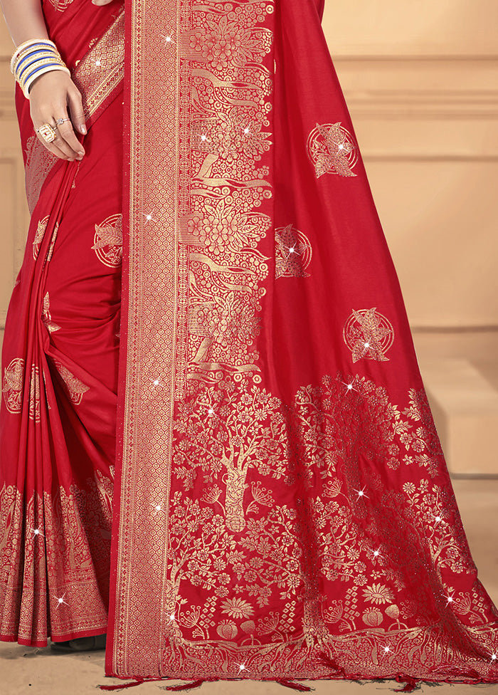 Red Spun Silk Saree With Blouse Piece Geniue Stockist Cheap Pice