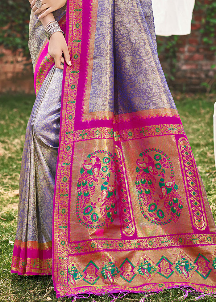 Purple Spun Silk Saree With Blouse Piece Free Shipping Cheap Pice