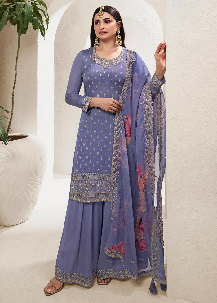 3 Pc Light Purple Semi Stitched Viscose Suit Set High Quality Cheap Pice