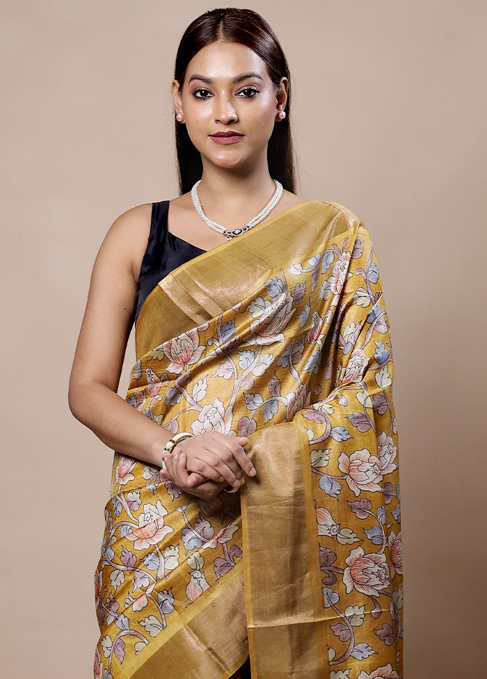 Yellow Tussar Silk Saree With Blouse Piece Reliable Cheap Online