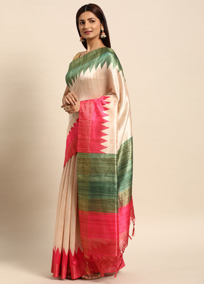 Pink Tussar Silk Saree With Blouse Piece Buy Cheap Very Cheap