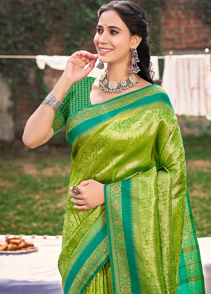 Light Green Spun Silk Saree With Blouse Piece Newest