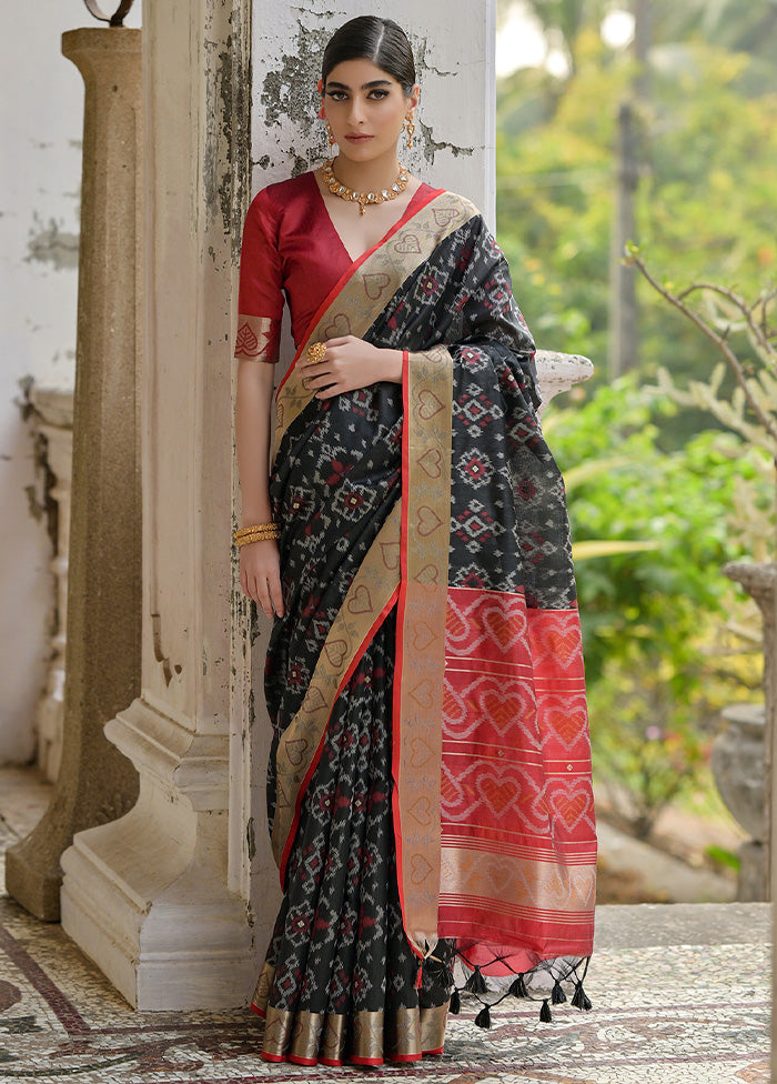 Black Spun Silk Saree With Blouse Piece Free Shipping Shop