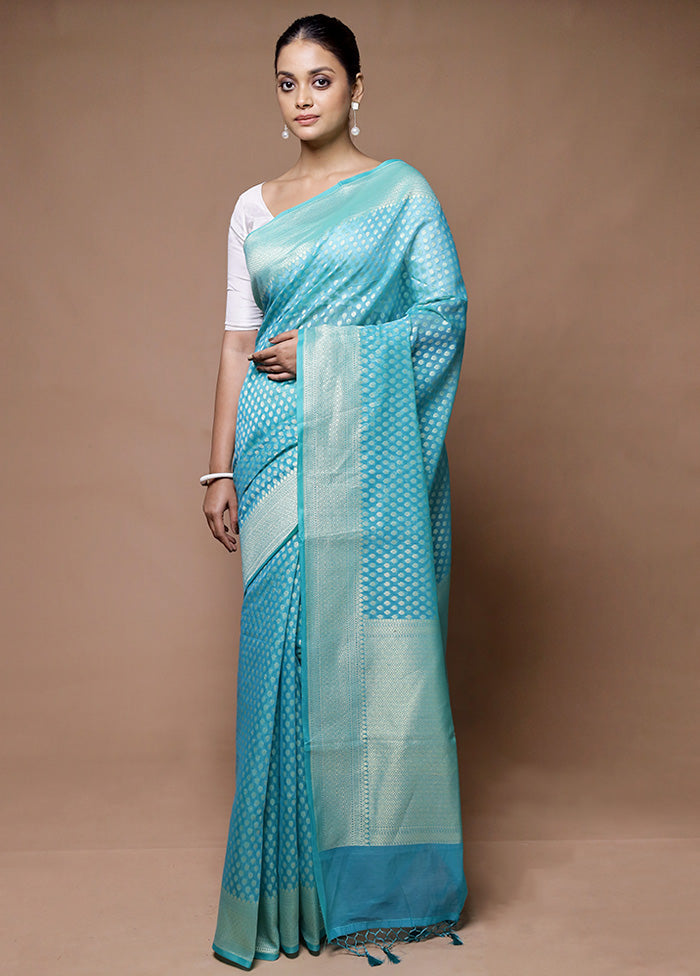 Blue Kora Silk Saree With Blouse Piece Fashionable Cheap Online