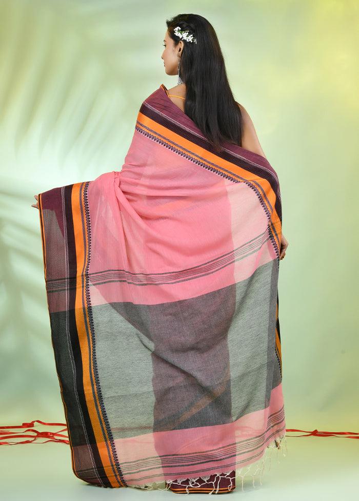 Peach Cotton Saree With Blouse Piece Big Sale Cheap Online