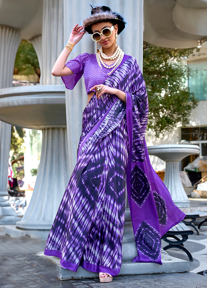 Violet Satin Silk Saree With Blouse Piece Buy Cheap Excellent