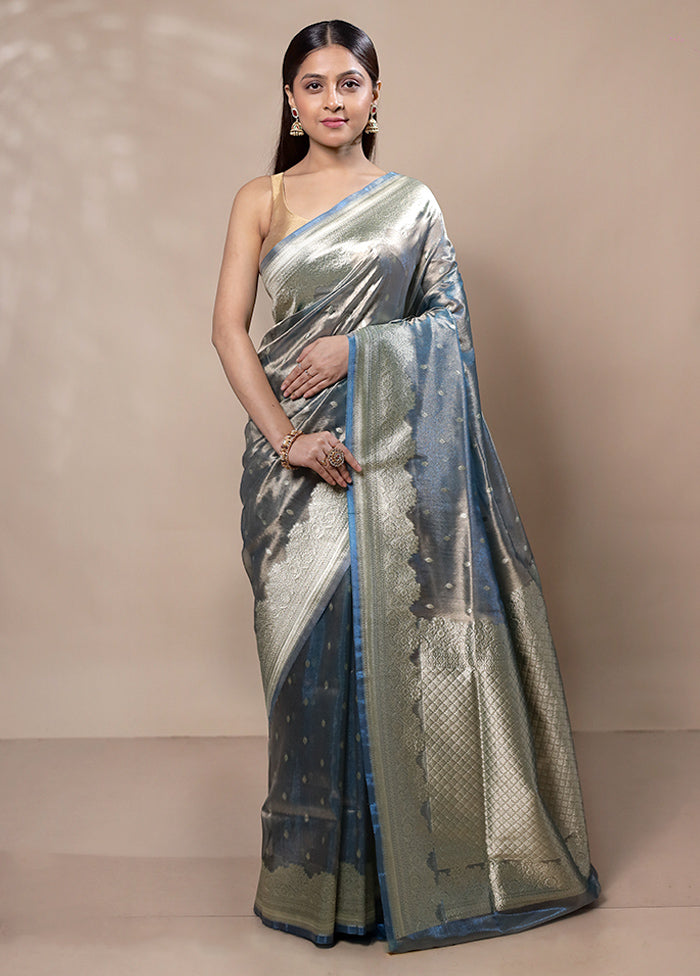 Blue Tissue Silk Saree With Blouse Piece Buy Cheap Low Shipping