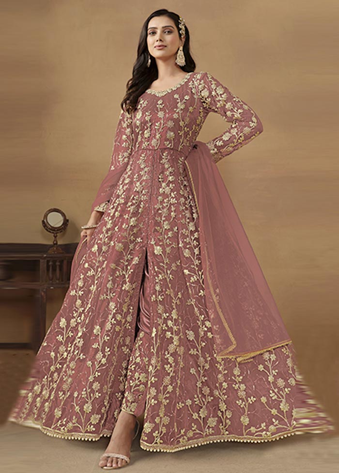 3 Pc Pink Semi Stitched Net Suit Set Visit Cheap Pice