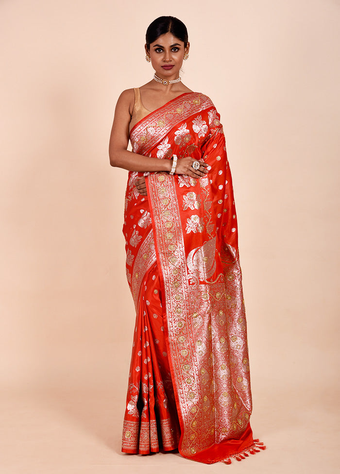 Red Banarasi Silk Saree With Blouse Piece Discount Low Shipping Fee