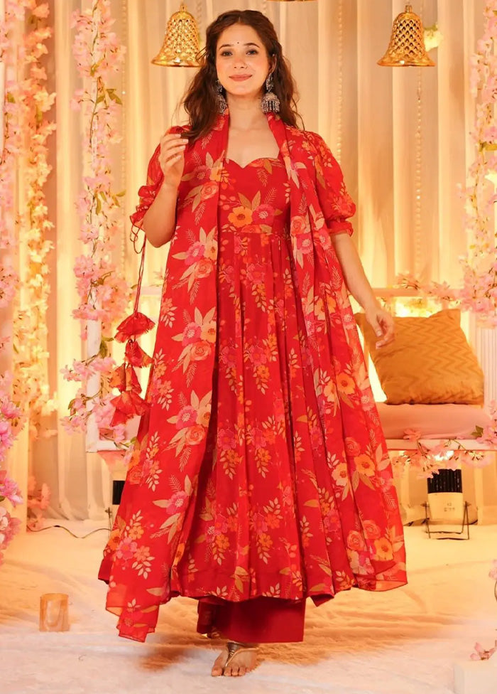 3 Pc Red Readymade Silk Suit Set Buy Cheap Perfect