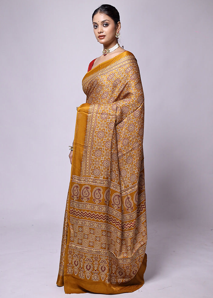 Yellow Pure Modal Silk Saree Without Blouse Piece Pre Order