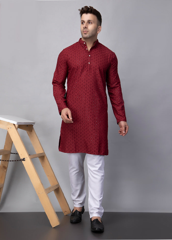 2 Pc Maroon Viscose Kurta Pajama Set Sale Popular