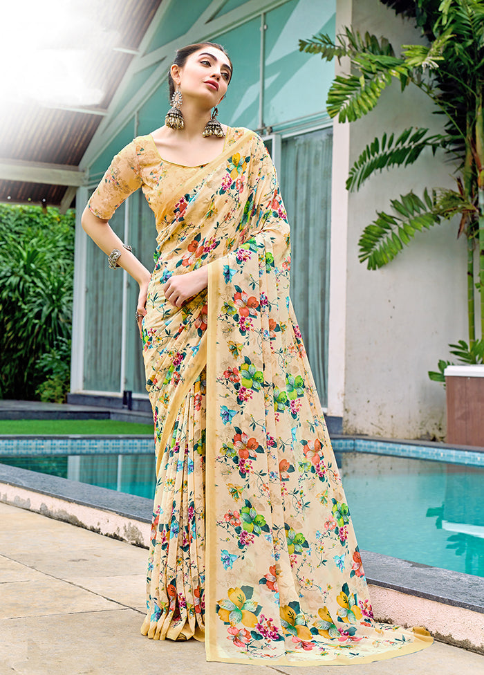 Mustard Georgette Saree With Blouse Piece Pre Order