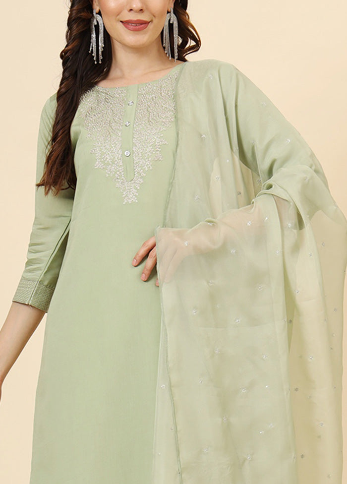 3 Pc Pista Green Readymade Silk Suit Set Best Pices Online