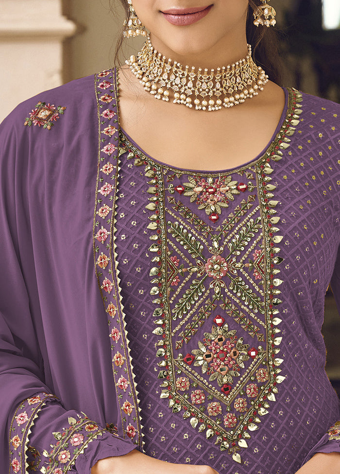 3 Pc Purple Semi Stitched Georgette Suit Set Buy Cheap Websites