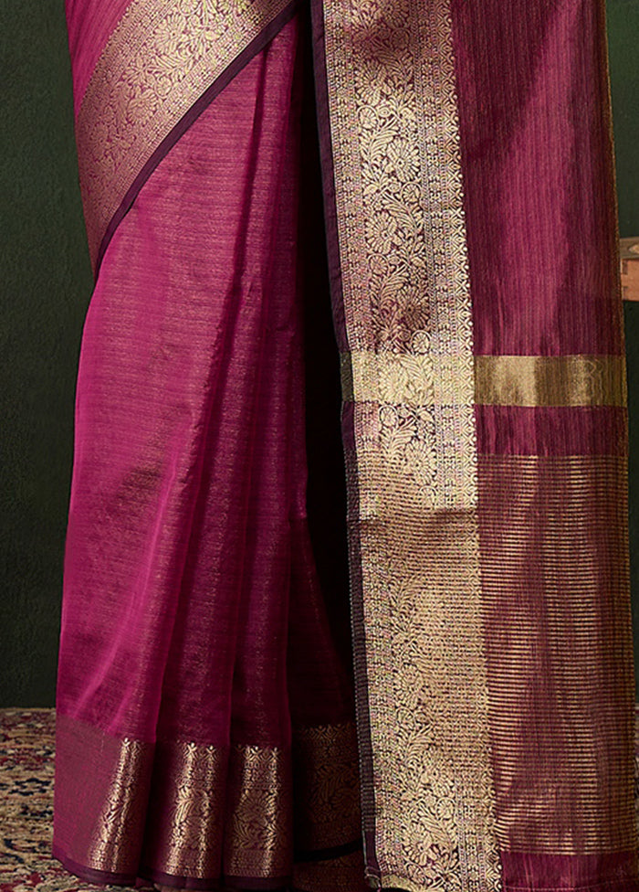 Magenta Organza Saree With Blouse Piece Sale With Mastercard