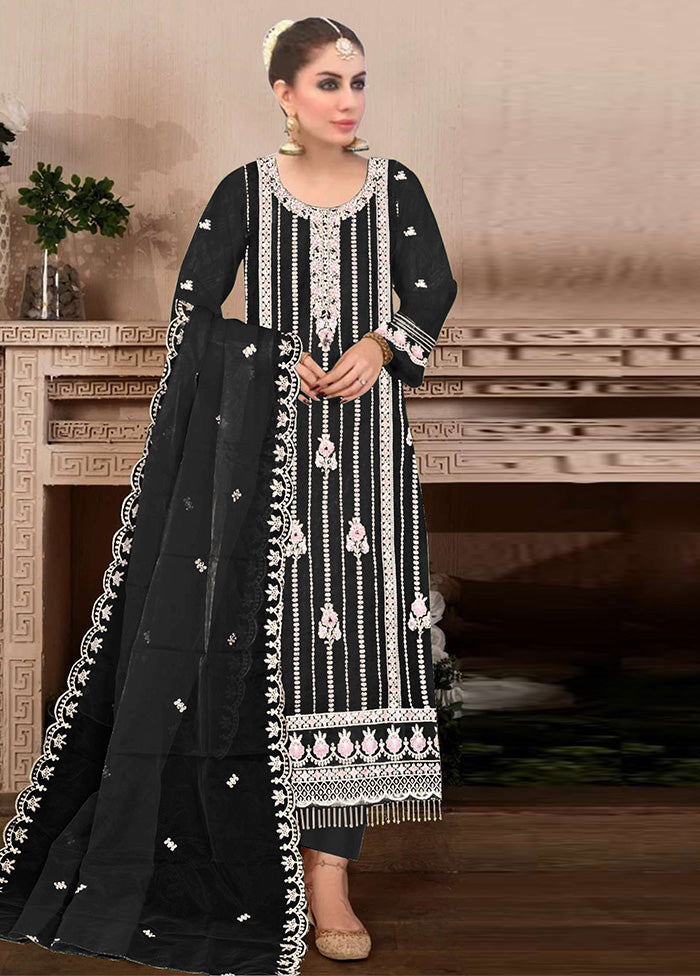 3 Pc Black Semi Stitched Georgette Suit Set Cost Online