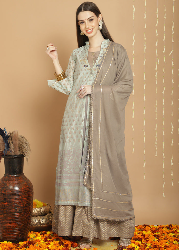 3 Pc Green Unstitched Chanderi Suit Set Pick A Best Sale Online