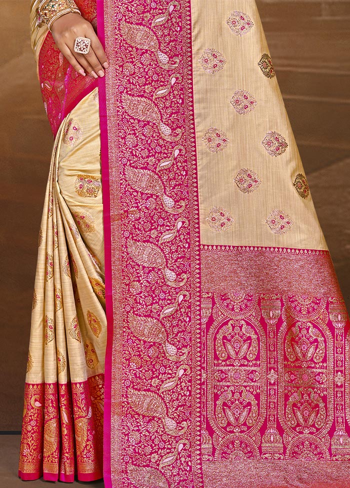 Beige Dupion Silk Saree With Blouse Piece Clearance In China