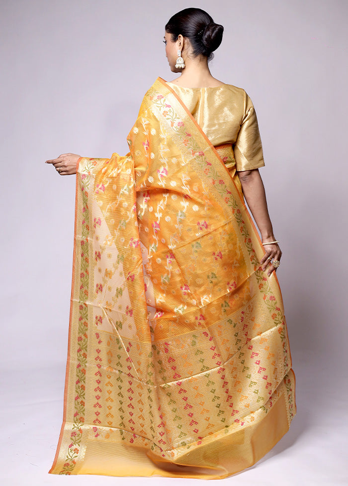 Yellow Kora Silk Saree With Blouse Piece Buy Cheap Low Shipping Fee