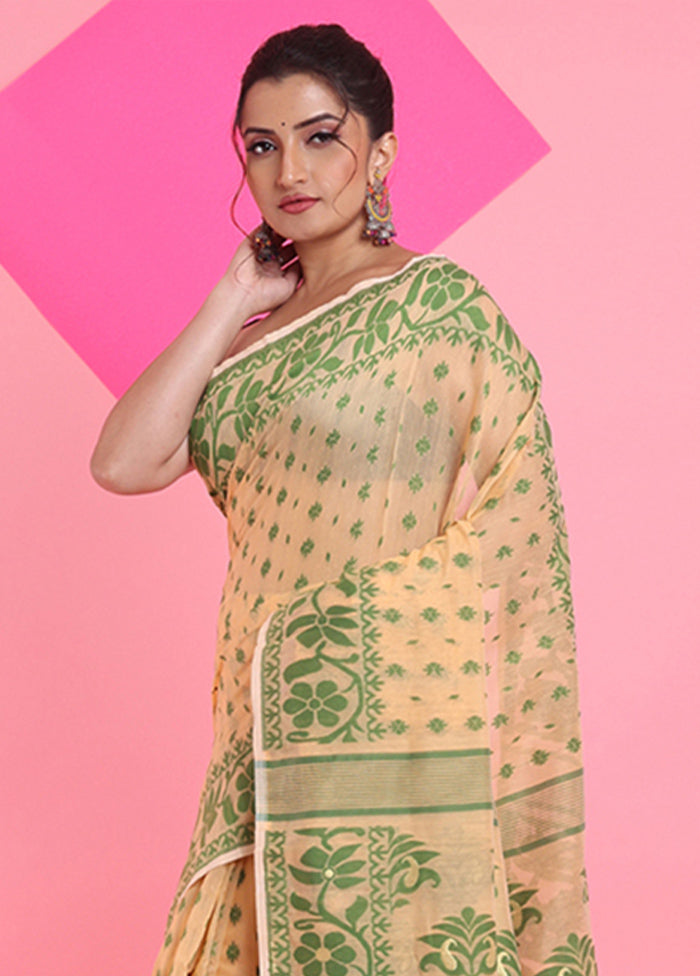 Cream Cotton Woven Work Saree Without Blouse Piece Cheap Sale Purchase