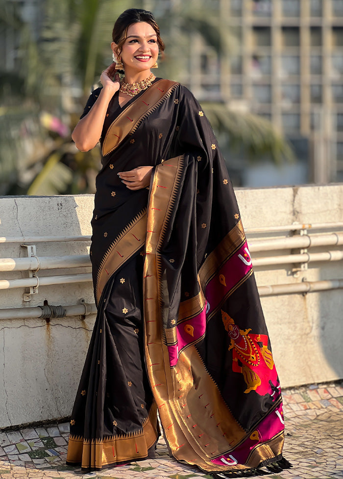 Black Spun Silk Saree With Blouse Piece Outlet Pay With Paypal