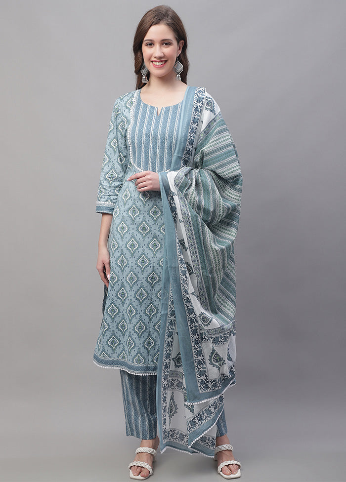 3 Pc Green Readymade Cotton Suit Set Cheap Sale Outlet