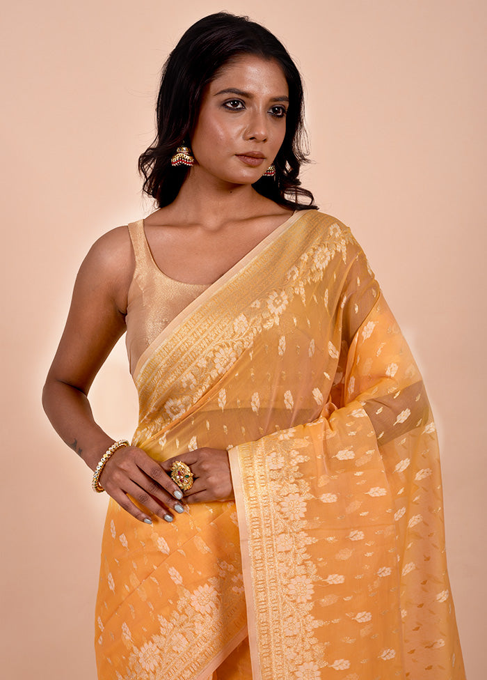 Orange Kora Silk Saree With Blouse Piece Cheap Sale Footlocker Finishline