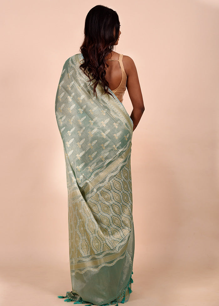 Green Tissue Silk Saree With Blouse Piece Popular Cheap Online