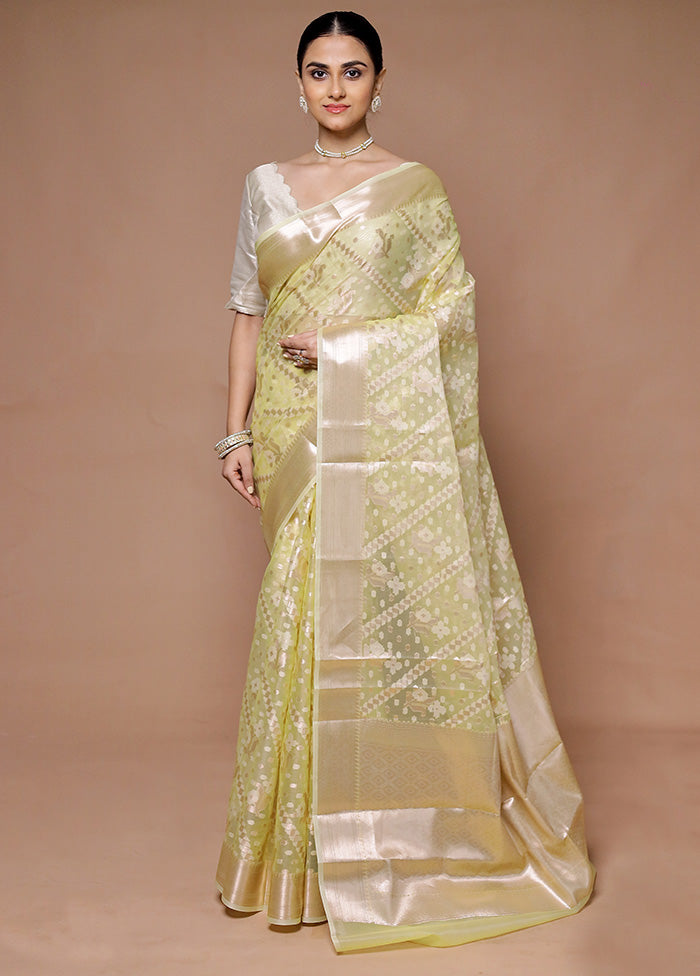 Yellow Organza Saree With Blouse Piece Geniue Stockist For Sale