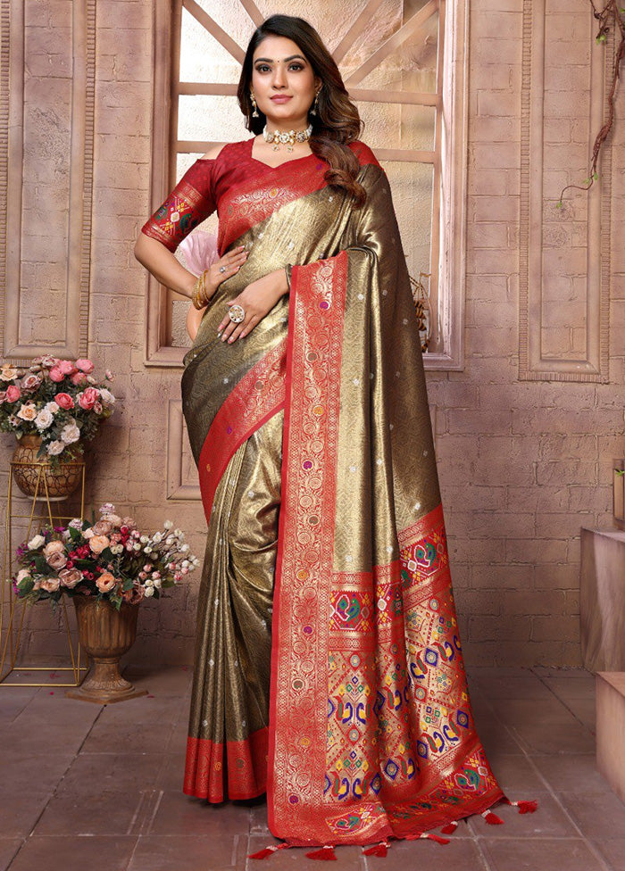 Golden Banarasi Silk Saree With Blouse Piece Reliable Cheap Online