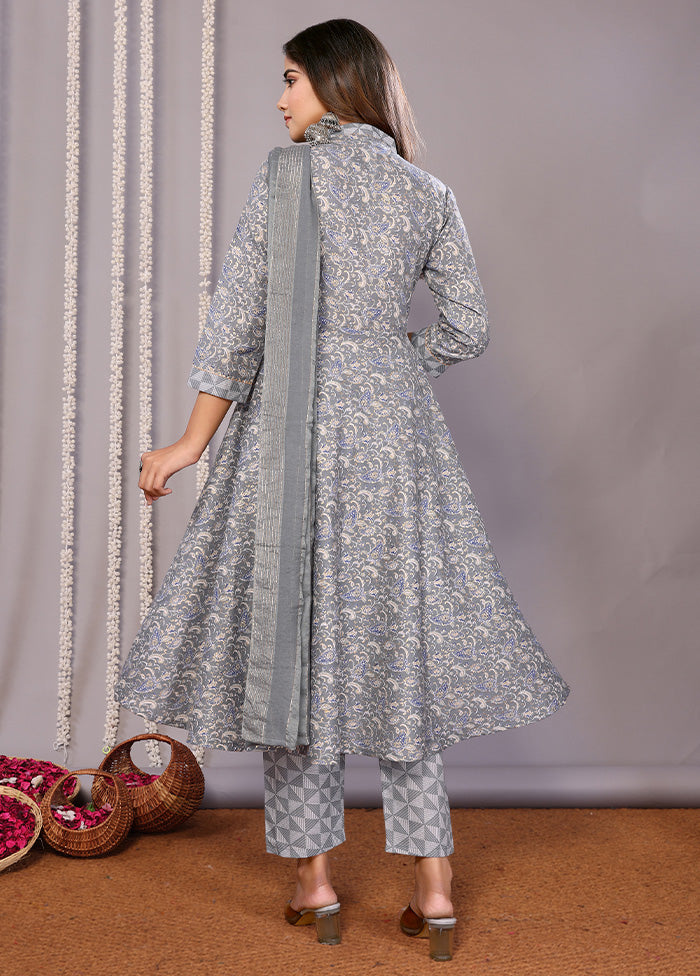 3 Pc Grey Readymade Cotton Suit Set Outlet Best Sale