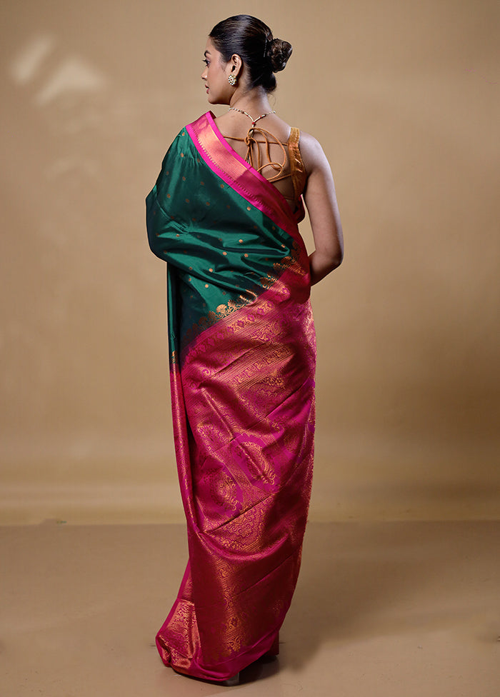 Green Kanjivaram Silk Saree With Blouse Piece Free Shipping Online