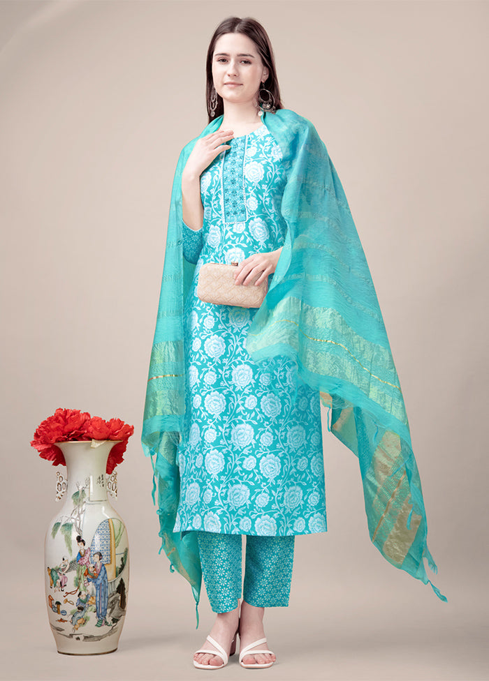 3 Pc Sky Blue Readymade Rayon Suit Set Best Place