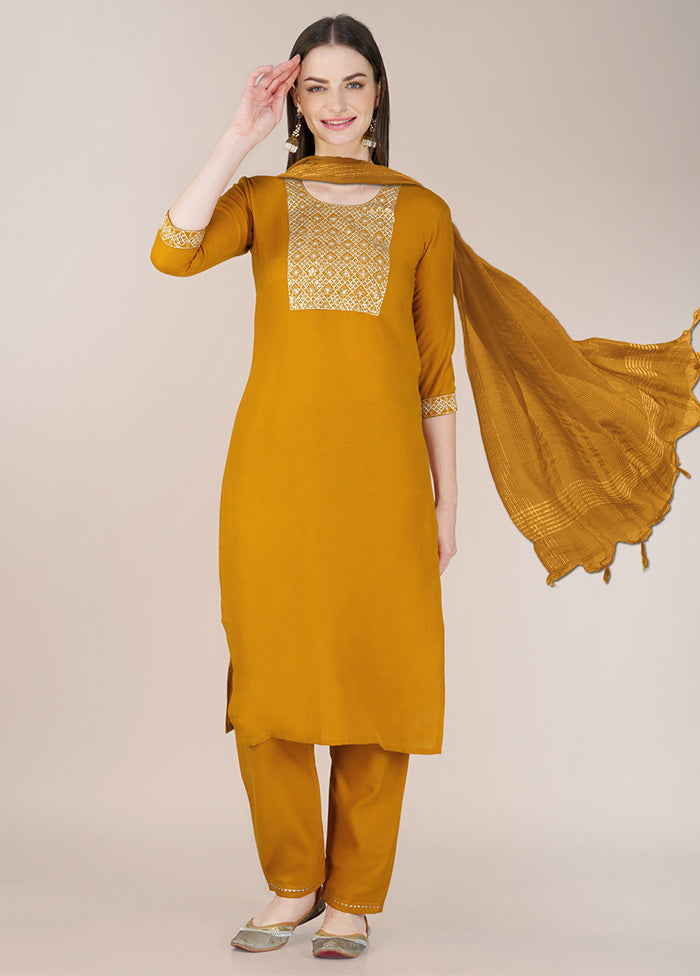 3 Pc Mustard Readymade Cotton Suit Set Best Place To Buy Online