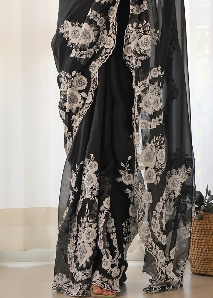 Black Organza Saree With Blouse Piece Online Online Free Shipping