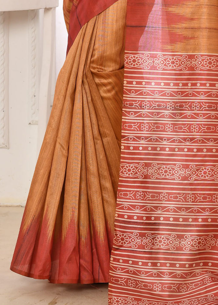 Mustard Tussar Silk Saree With Blouse Piece Latest Collections Cheap Pice