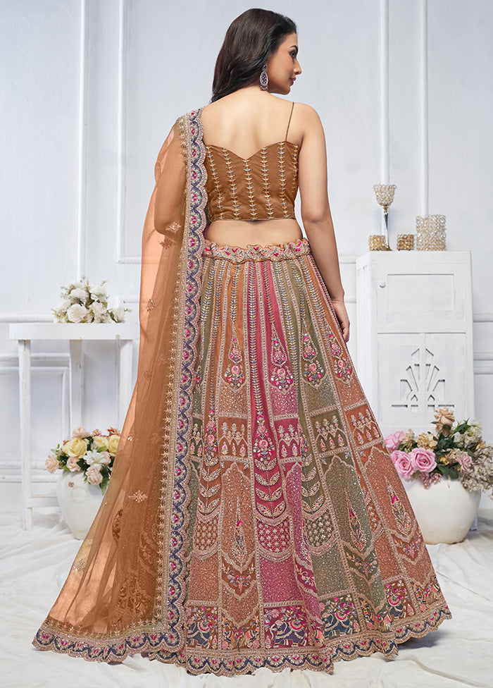 3 Pc Pink Net Semi Stitched Lehenga Set Clearance Get To Buy