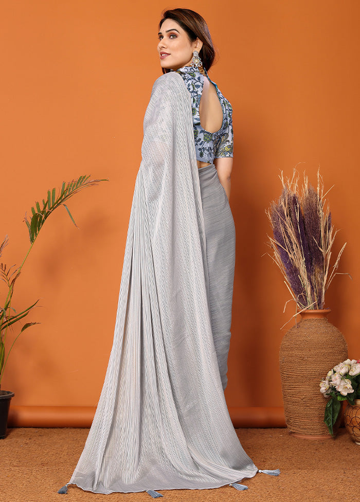 Grey Spun Silk Saree With Blouse Piece Sast Sale Online