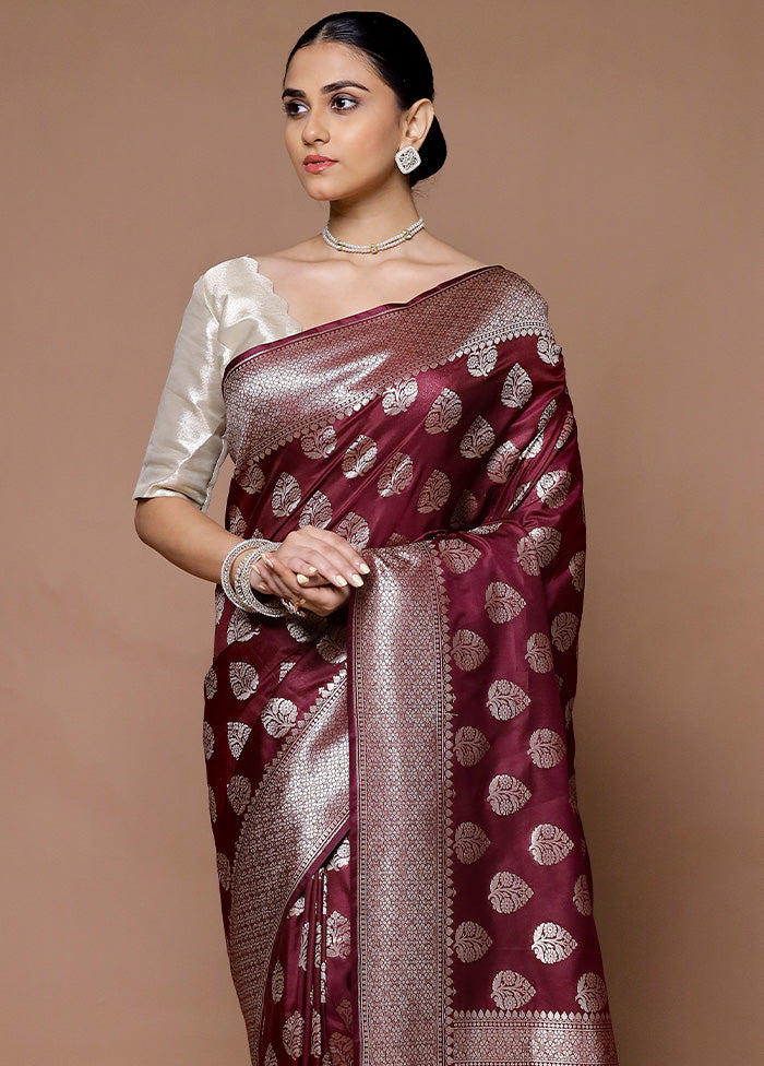 Wine Uppada Silk Saree With Blouse Piece Clearance Amazing Pice