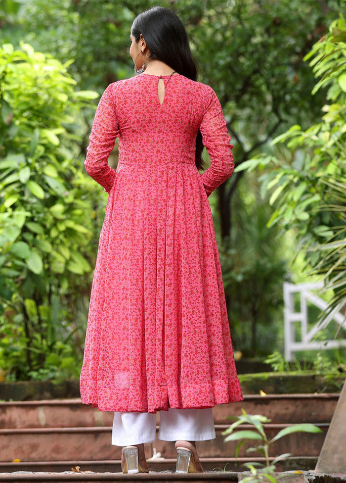 Pink Readymade Georgette Long Kurti Clearance Purchase