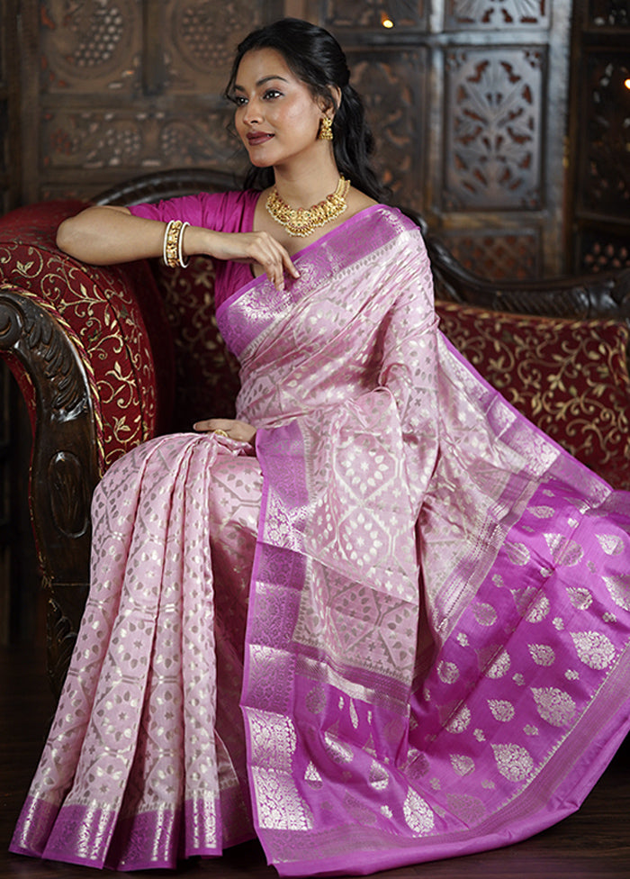 Pink Handloom Dupion Pure Silk Saree With Blouse Piece Sale 100% Original