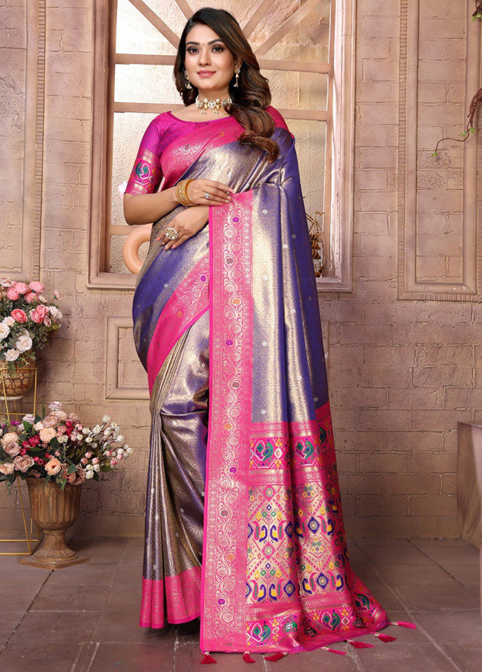 Purple Banarasi Silk Saree With Blouse Piece Footlocker For Sale