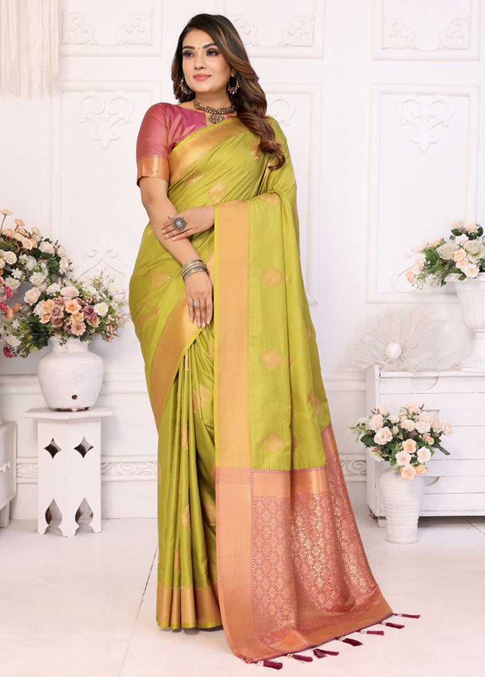 Light Green Spun Silk Saree With Blouse Piece Cheap Purchase