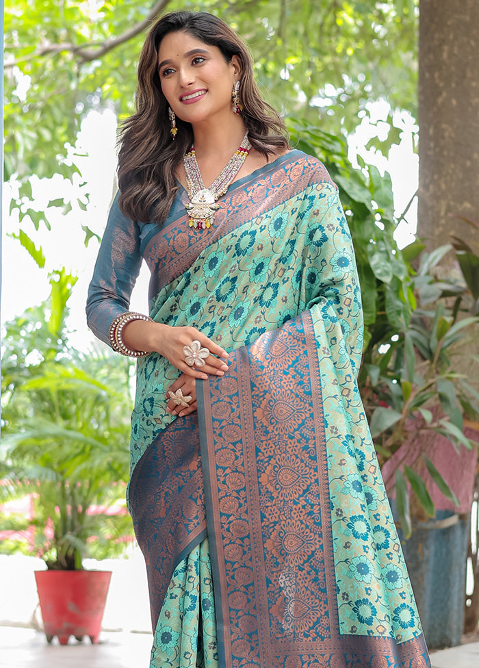 Sea Green Banarasi Silk Saree With Blouse Piece Cheap Outlet Locations