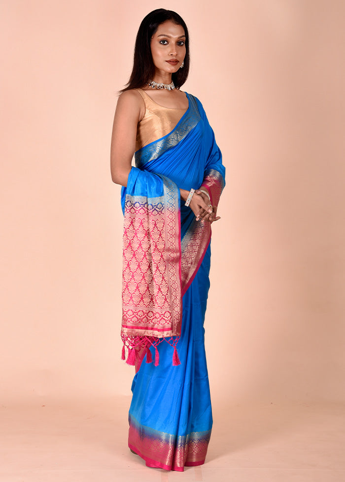 Blue Dupion Silk Saree With Blouse Piece From China For Sale