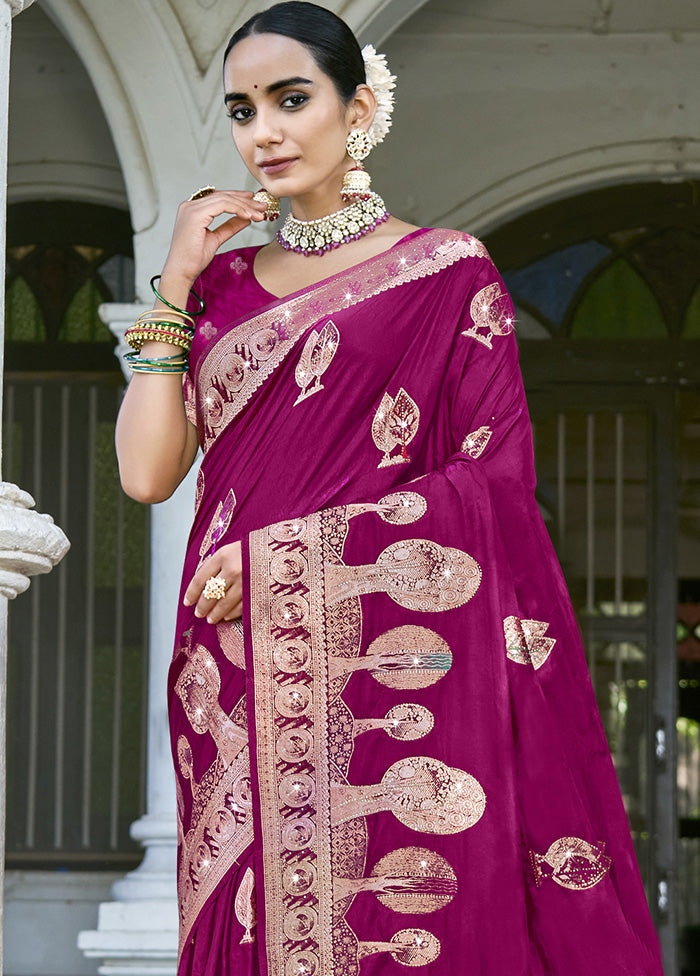 Wine Spun Silk Saree With Blouse Piece Recommend For Sale