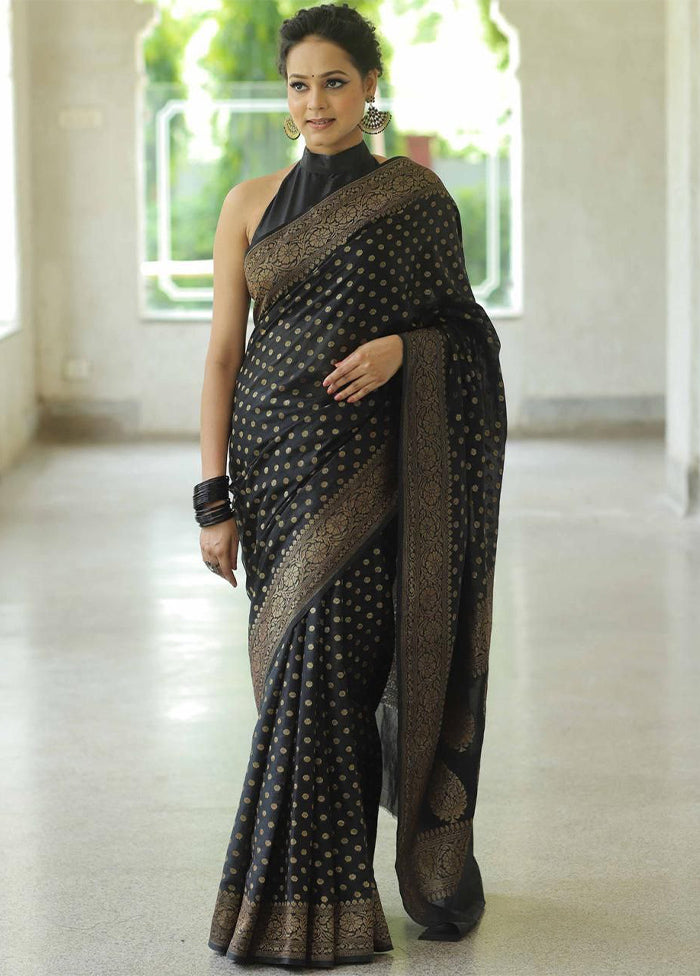 Black Banarasi Silk Saree With Blouse Piece Cheap Affordable