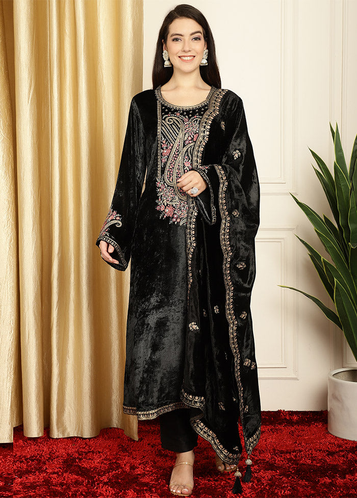 3 Pc Black Unstitched Velvet Suit Set New Arrival Cheap Pice