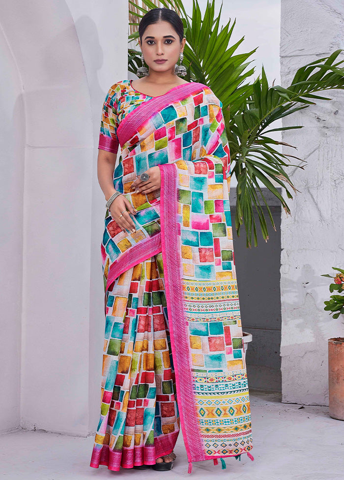 Multicolor Linen Silk Saree With Blouse Piece Low Shipping Cheap Pice